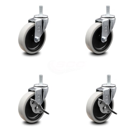 Service Caster 4 Inch Thermoplastic Wheel 5/16 Inch Threaded Stem Caster Set with 2 Brakes SCC SCC-TS05S410-TPRS-5161815-2-SLB-2